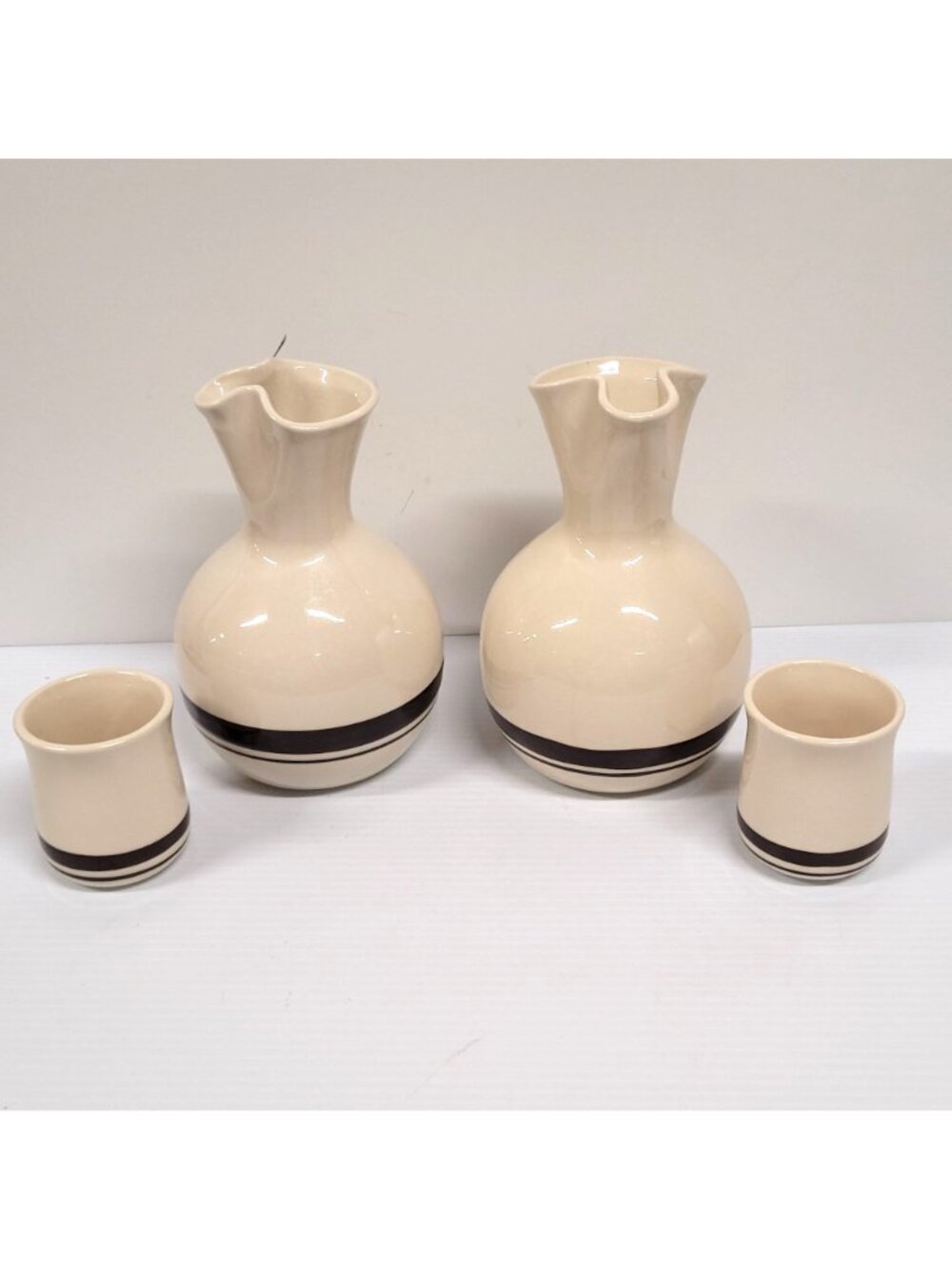 McCoy Jug Carafe Pitcher #660 Water Cups #559 Set 4 Vintage Pottery Brown Stripe - Picture 2 of 11